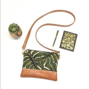 Monstera Print Canvas and Vegan Leather Crossbody
